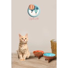 Cappadocia Pottery 2'li Ayaklı Kedi Köpek Çömlek Mama ve Su Kabı (Içi Sırlı, Organik)