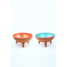Cappadocia Pottery 2'li Ayaklı Kedi Köpek Çömlek Mama ve Su Kabı (Içi Sırlı, Organik)