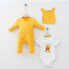 Coşay Bebe Winnie The Pooh Baskılı Badili Tulum ve Şapka 3'lü Bebek Takım