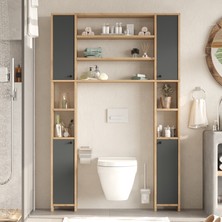 L'occi Concept Kern Çok Amaçlı Tuvalet Banyo Dolabı Kapaklı Raflı Sepet-Antrasit Kn1-Sa