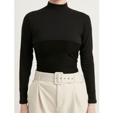 Schaless Uzun Kollu Balıkçı Yaka  Pamuk Yarım Body - Siyah ( Small - Medium - Large )