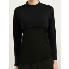 Schaless Uzun Kollu Balıkçı Yaka  Pamuk Yarım Body - Siyah ( Small - Medium - Large )