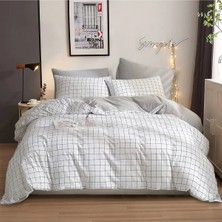 Mert Collection Çarşı Tek Kişilik Ranforce Lastikli (Kumaş) Çarşaf Takımı Beyaz Ekose