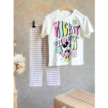 Pinkito Kids Mickey T-Shirt ve Çizgili Tayt Takım