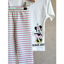 Pinkito Kids Mickey T-Shirt ve Çizgili Tayt Takım