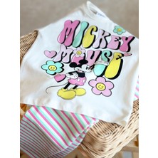 Pinkito Kids Mickey T-Shirt ve Çizgili Tayt Takım