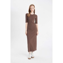 DeFacto Bodycon Vücuda Oturan Basic Fitilli Kaşkorse Maxi Elbise D8623AX24AU