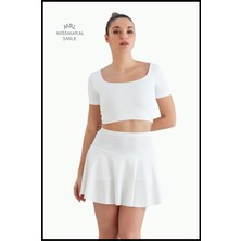 Miss Maral Beyaz Yüksek Bel Şortlu Etek Skirt With Shorts 1101