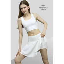 Miss Maral Beyaz Yüksek Bel Şortlu Etek Skirt With Shorts 1101