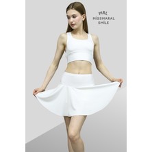 Miss Maral Beyaz Yüksek Bel Şortlu Etek Skirt With Shorts 1101