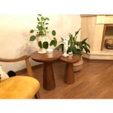 Simillo Home & Living Wood Wooden Ahşap 2'li Set Fitilli Mantar Yan Sehpa Koyu Ceviz