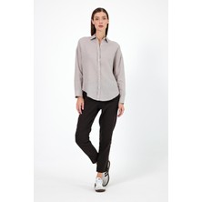 Vena Kadın Alina Gri Oversize Keten Gömlek