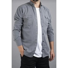 By Srt Giyim Slim Fit Erkek Kot Gömlek Gri