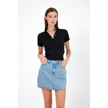 Vena Kadın Jessica Siyah Polo Yakalı Kısa Kol T-Shirt