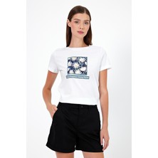 Vena Kadın Flower Beyaz Baskılı Bisiklet Yaka Regular Fit T-Shirt