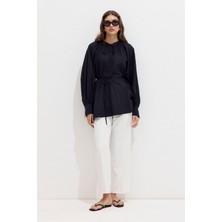 Manuka Bağcık Detaylı Vual Tunik Siyah