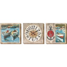M3 Decorium Marin Kayıklar Anchor Çapa Denizcilik Kanvas Tablo Duvar Saati