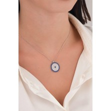 TMT Silver 20 mm Gümüş Mavi Lacivert Zirkon Taşlı Göz Nazar Boncuğu Boncuklu Kolye