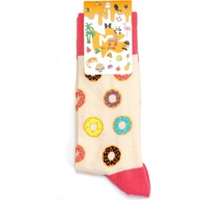 Mr. Hero Mrhero Tekli Donuts Çok Renkli Donut Temalı Cotton  Pamuk Soket Renkli Çorap 1003-MH Pembe