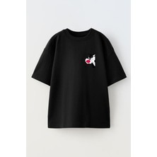Nmg Tekstil Siyah Oversize Pamuk Silvester Cat Cep Baskılı Örme T-Shirt
