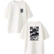 Nmg Tekstil Beyaz Oversize Pamuk Batman Karikatür Ön Arka Baskılı Örme T-Shirt