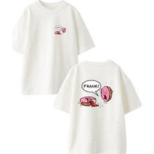 Nmg Tekstil Beyaz Oversize Pamuk Donut Frank Ön Arka Baskılı Örme T-Shirt