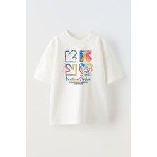 Nmg Tekstil Beyaz Oversize Pamuk Artisan Perf Baskılı Örme T-Shirt