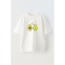 Nmg Tekstil Beyaz Oversize Pamuk Aşık Avakado Baskılı Örme T-Shirt