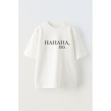 Nmg Tekstil Beyaz Oversize Pamuk Hahaha No Baskılı Örme T-Shirt