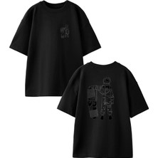 Nmg Tekstil Siyah Oversize Pamuk Kaykaycı Genç Anime Ön Arka Baskılı Örme T-Shirt