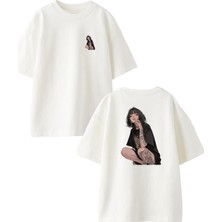 Nmg Tekstil Beyaz Oversize Pamuk Dövmeli Anime Kız Ön Arka Baskılı Örme T-Shirt
