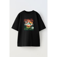 Nmg Tekstil Siyah Oversize Pamuk Always Take Baskılı Örme T-Shirt