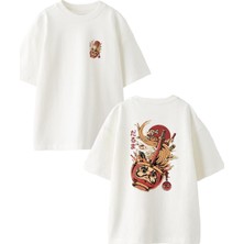 Nmg Tekstil Beyaz Oversize Pamuk Çin Mutfak Kase Ön Arka Baskılı Örme T-Shirt