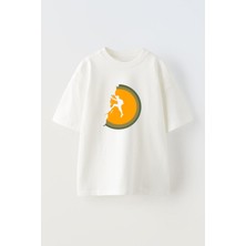Nmg Tekstil Beyaz Oversize Pamuk Dağcı Çizim Baskılı Örme T-Shirt