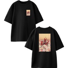 Nmg Tekstil Siyah Oversize Pamuk Kağıtlar Oda Şeytan Varlık Ön Arka Baskılı Örme T-Shirt