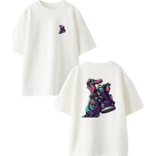 Nmg Tekstil Beyaz Oversize Pamuk Graffty Sokak Boya Ön Arka Baskılı Örme T-Shirt