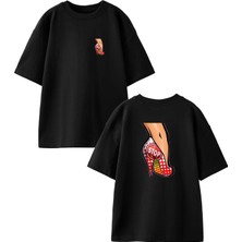 Nmg Tekstil Siyah Oversize Pamuk Stop Topuklu Ön Arka Baskılı Örme T-Shirt