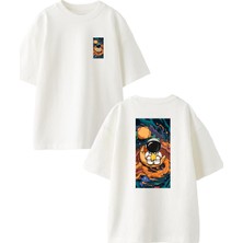Nmg Tekstil Beyaz Oversize Pamuk Astranot Yıldız Ön Arka Baskılı Örme T-Shirt