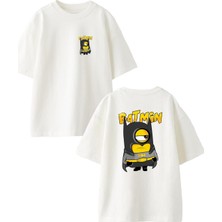 Nmg Tekstil Beyaz Oversize Pamuk Batmin Ön Arka Baskılı Örme T-Shirt
