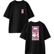 Nmg Tekstil Siyah Oversize Pamuk Pembe Köpek Kız Çocuğu Ön Arka Baskılı Örme T-Shirt