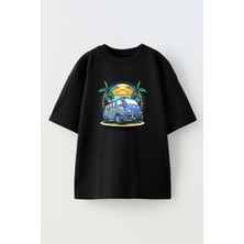 Nmg Tekstil Siyah Oversize Pamuk Vos Minibüs Summer Baskılı Örme T-Shirt