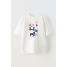 Nmg Tekstil Beyaz Oversize Pamuk Snoopy Dog Baskılı Örme T-Shirt