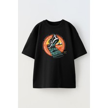 Nmg Tekstil Siyah Oversize Pamuk Stay Healty Spor Baskılı Örme T-Shirt