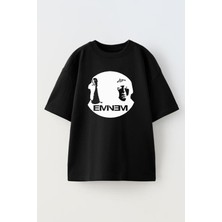Nmg Tekstil Siyah Oversize Pamuk Şarkıcı Poster Baskılı Örme T-Shirt