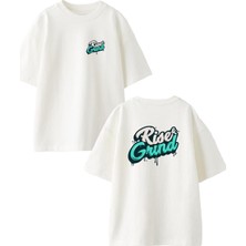 Nmg Tekstil Beyaz Oversize Pamuk Rise Grund Ön Arka Baskılı Örme T-Shirt