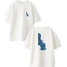 Nmg Tekstil Beyaz Oversize Pamuk Silah Tutan El Ön Arka Baskılı Örme T-Shirt