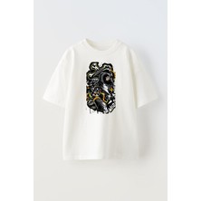 Nmg Tekstil Beyaz Oversize Pamuk Grafitty Sprey Boya Baskılı Örme T-Shirt