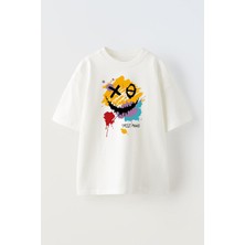 Nmg Tekstil Beyaz Oversize Pamuk Renkli Xo Boya Baskılı Örme T-Shirt