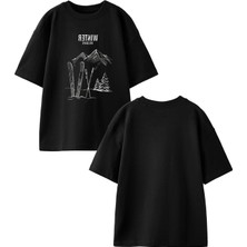 Nmg Tekstil Siyah Oversize Pamuk Winter Kayak Dağ Ön Arka Baskılı Örme T-Shirt