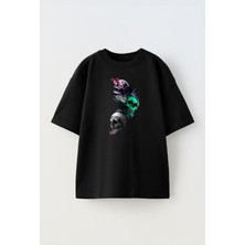 Nmg Tekstil Siyah Oversize Pamuk Kuru Kafa Üçlü Ateş Baskılı Örme T-Shirt